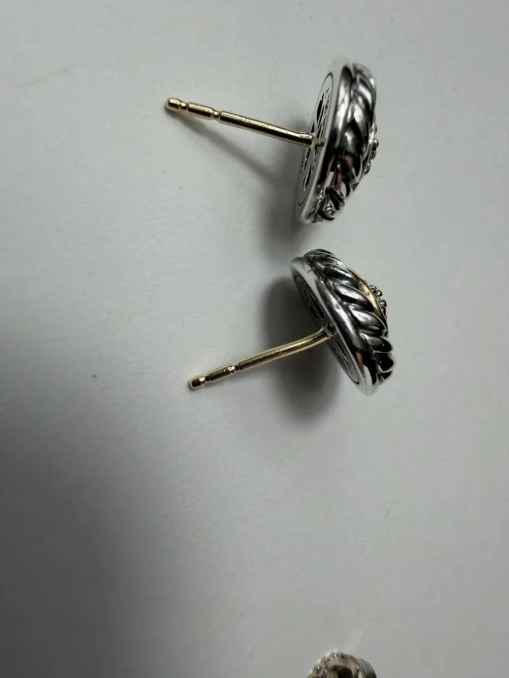 David Yurman Cable Cookie Diamond 18K Gold Sterling Silver Stud Earrings